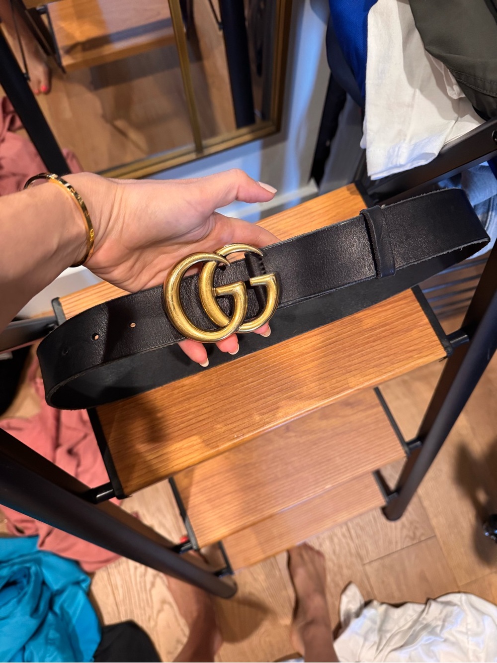 Gucci Black Leather Belt with Gold Double-G Buckle